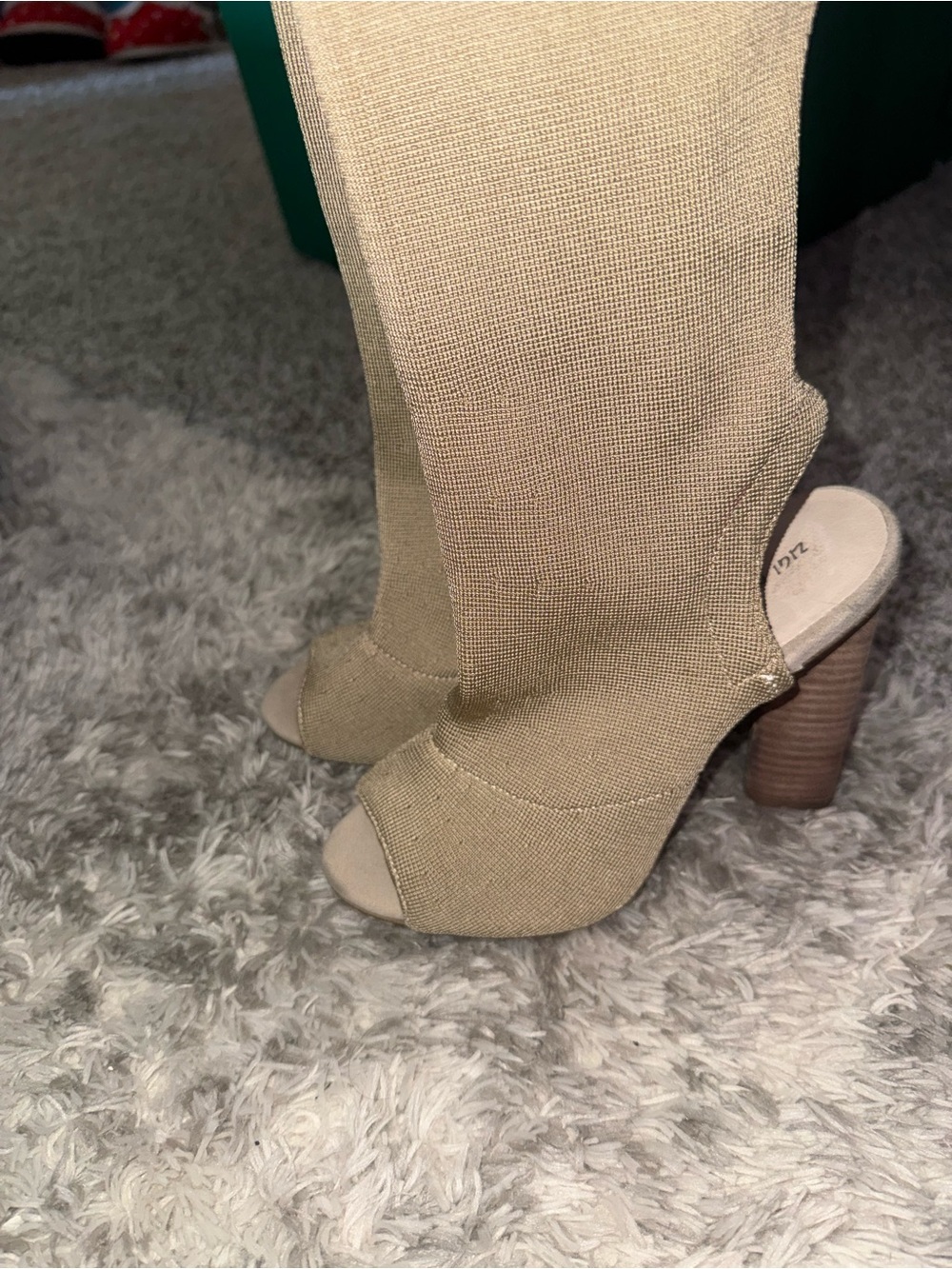 Beige Peep-Toe Block Heel Women's Booties